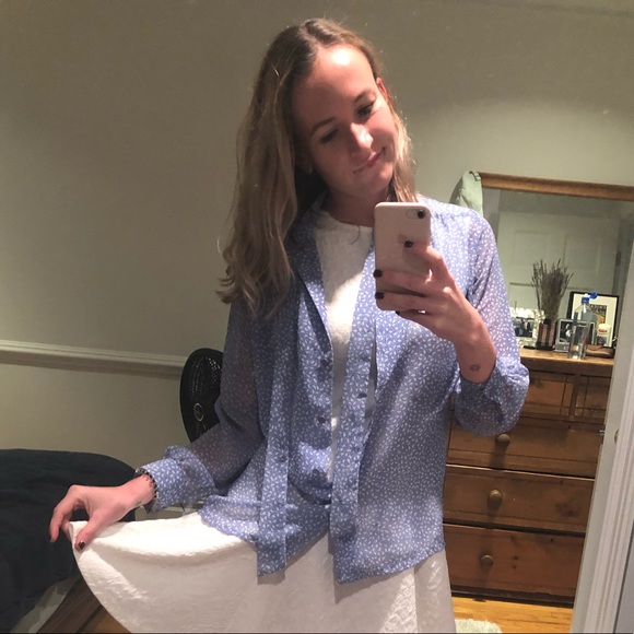 Blue Polkadot Blouse | Business Cash | boho prep - Picture 2 of 6